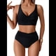 thumbnail image 2 of Conjunto de Bikini para Mujer, Traje de Baño de Dos Piezas, Cintura Alta, Escote en V, Tirantes Finos Ajustables, Color Negro, Talla L, 2 of 9