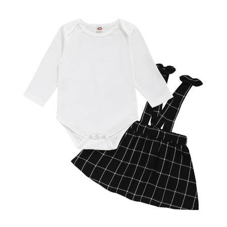

Baby Girls Clothes Baby Girls 2PCS Outfits Long Sleeve Romper Top Plaid Suspender Dress Set White 18-24 Months