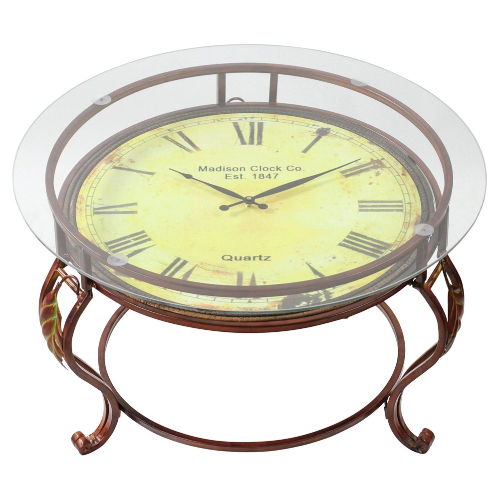 Decmode Metal Table Clock Glass Top, Multi Color