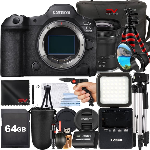 Canon EOS R5 Mark II Mirrorless Camera with Canon RF 24-105mm Lens   64GB Memory Card   Case   Tripod   SV Premium Accessory Bundle (International Version)