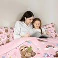 thumbnail image 5 of Manfei Lovely Sloth Full Size Comforter Sets,Jungle Wildlife Bedding Comforter Set,Pink Brown Bedding Sets For Kids Girls,Microfiber Bedroom Decor Reversible,3pcs, 5 of 8