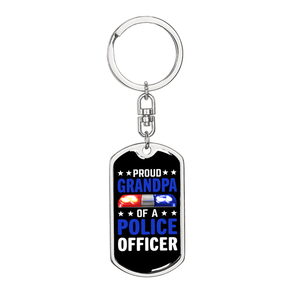 Proud Grandpa Of A Police Officer Stainless Steel or 18k Gold Premium Swivel Dog Tag Keychain