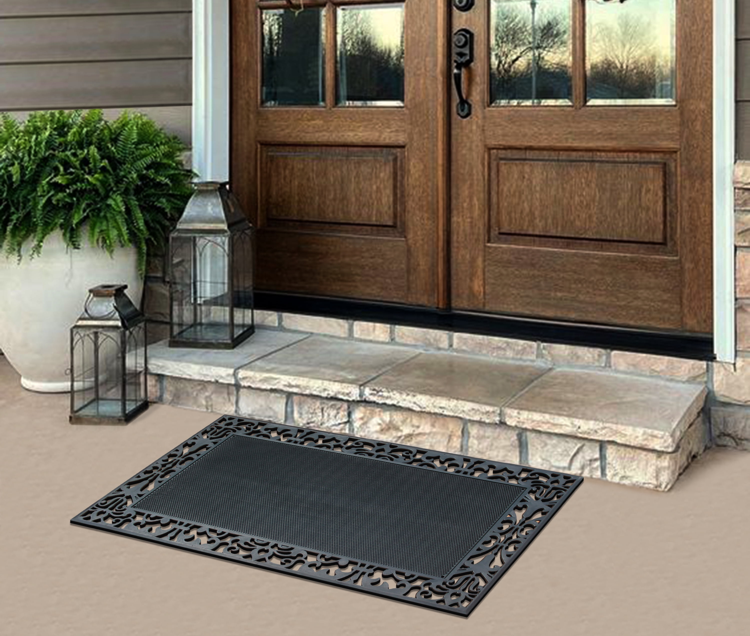 A1HC 100% Rubber Front Door Mat 30”x 48”, Non-Slip Welcome Doormat, Rubber Thin Profile Heavy Duty Doormat with Scrapping Pins, Indoor Outdoor, for Front Door, High Traffic Areas