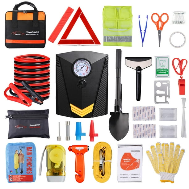 Kit de emergencia en carretera Vetoos Car con cables de conexión y compresor de aire