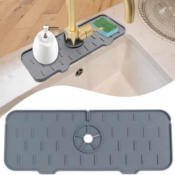 USETCC Kitchen Silicone Faucet Mat Sink Splash Guard, Washers Faucet Handle Drip Catcher Tray, Sink Absorbent Protectors, Sink Mat for Farmhouse RV