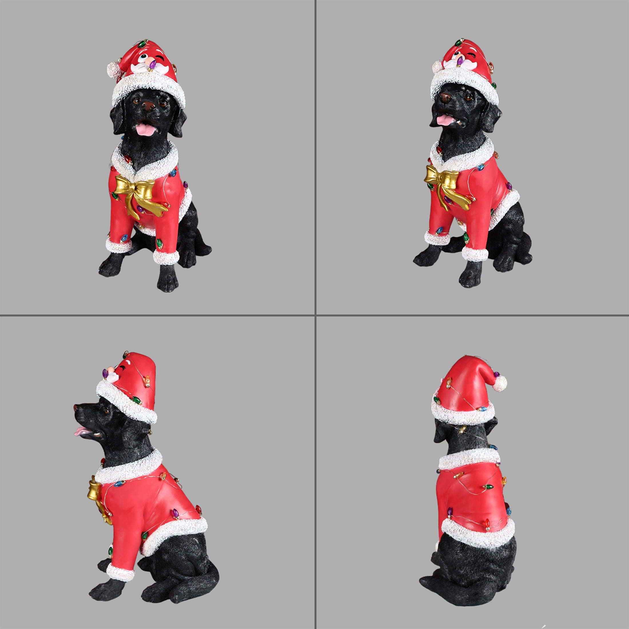 Noble House Christmas Labrador Retriever Statue, Cheerful Holiday Dog Figurine in Santa Outfit, Black Fur & Red Shirt