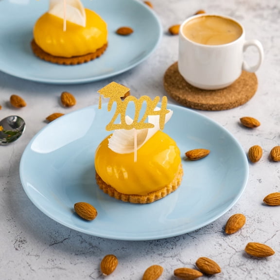 GETAJGHSD 10Pcs Class of 2024 Graduation Cupcake Toppers Golden Cake Decorations for Party and Celebration