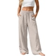 thumbnail image 1 of Women's Plus Size Linen Pants, Drawstring Waist, Loose Casual Joggers, Breathable Summer Wide Leg, 1 of 9