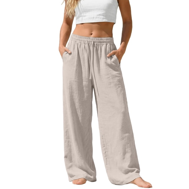 Women's Plus Size Linen Pants, Drawstring Waist, Loose Casual Joggers, Breathable Summer Wide Leg