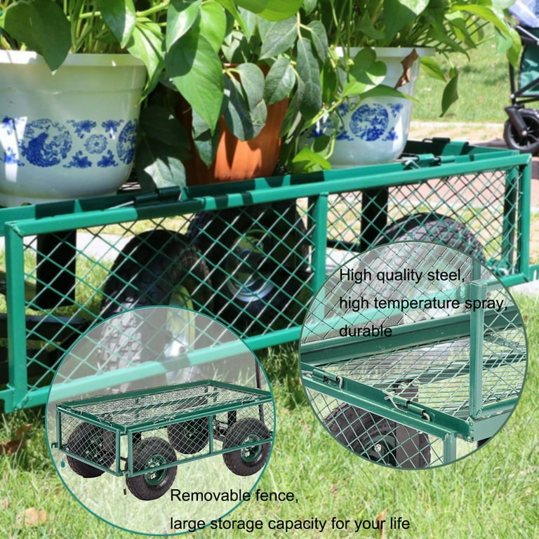 Garden Carts Yard Dump Wagon Cart Lawn Utility Cart Outdoor Steel Heavy  Duty Beach Lawn Yard Landscape