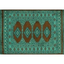 Ahgly Company Machine Washable Indoor Rectangle Southwestern Turquoise Blue Country Area Rugs, 5' x 7'