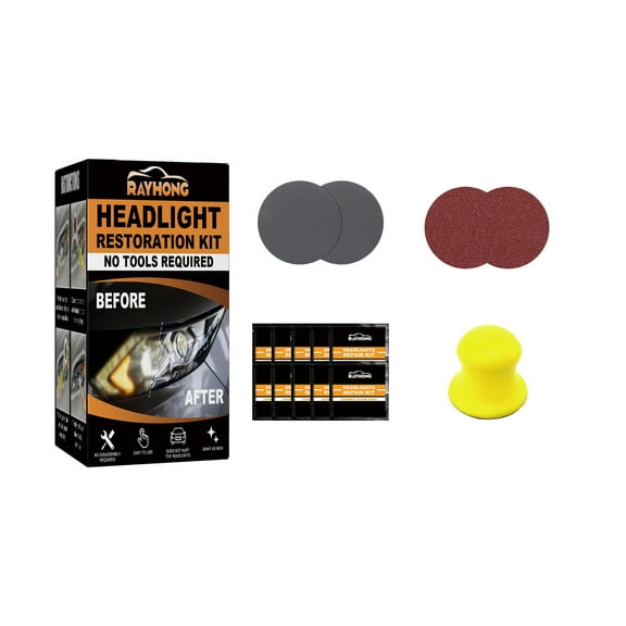All-in-One Headlight Restoration Kit: 6 Sanding Pads 8oz Clear Coat Sealer Microfiber Cloths - Permanent Fix for Yellowed/Faded Lights