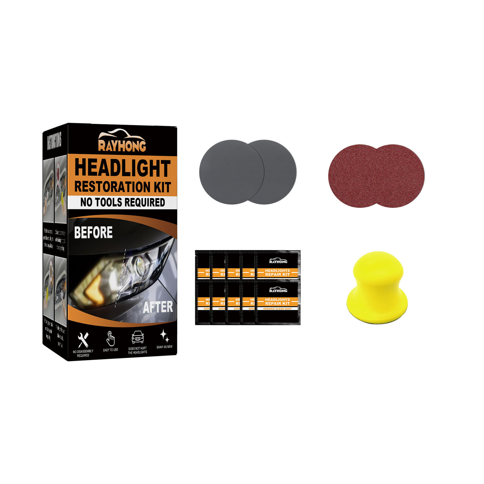 Kit De Restauration Phare Voiture Whimsyards - Nettoyant Pour Phares Jaunis Ou Rayés, Améliore La Visibilité Nocturne