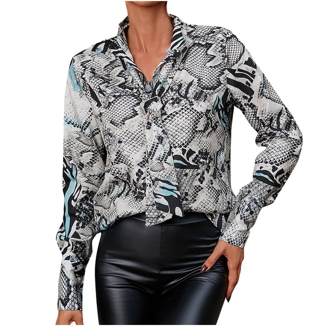 EQWLJWE Blouses à Manches Longues pour Femmes T-shirt Imprimé Mode Décontracté Col en V