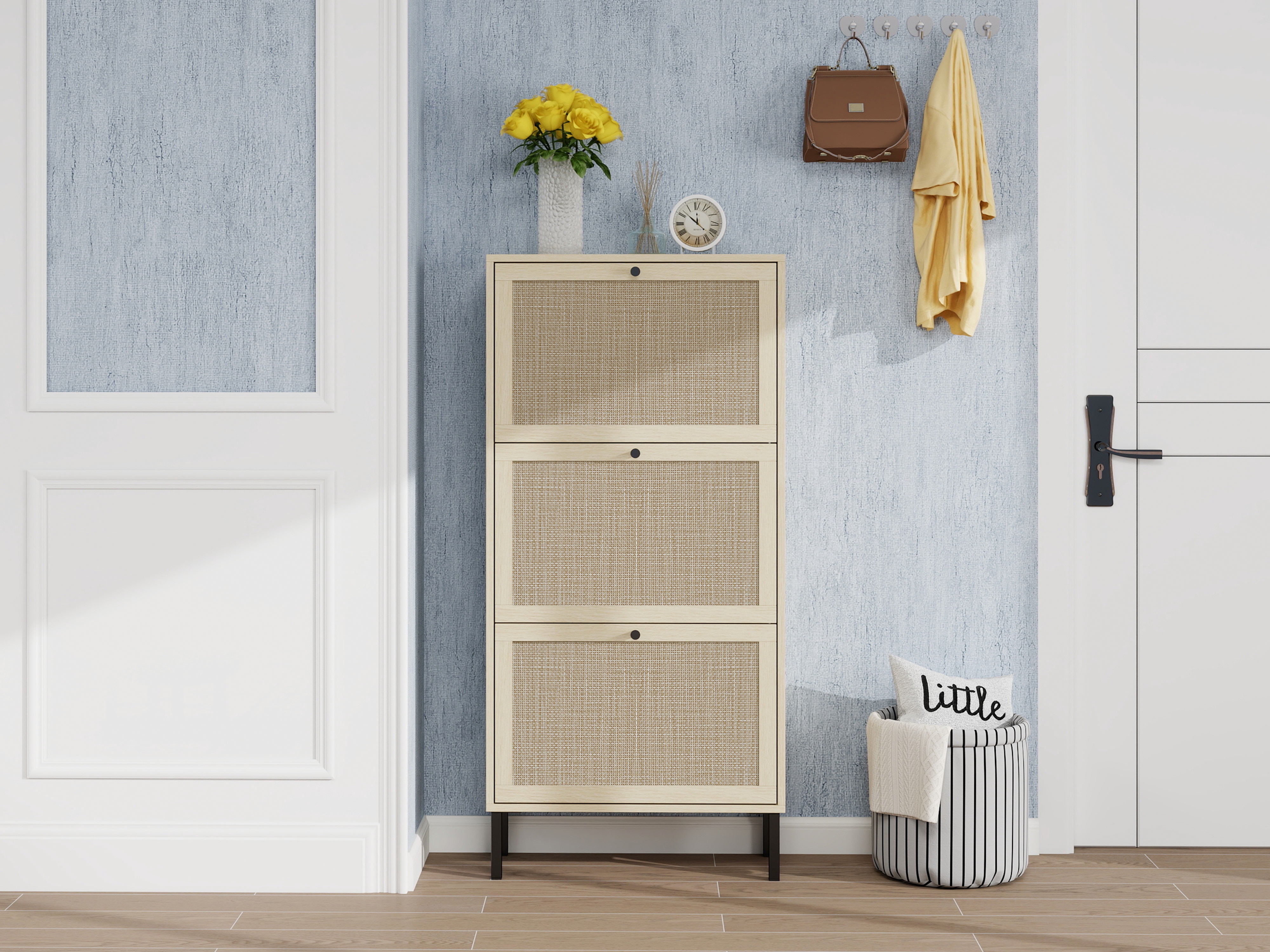 Leumius Shoe Storage Cabinet for Entryway,Modern Shoe Cabinet Storage with 3 Flip Drawers,Slim Freestanding Wood Shoe Rack for Entryway,Bedroom,Living Room,Natural02
