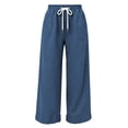 thumbnail image 4 of Oksale Petite Sweatpants for Women Wide Leg Loose Comfy Pants with Pockets and Drawstring Waisted Elastic Trousers Navy S, 4 of 6
