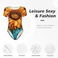 thumbnail image 4 of Saiise Pyjama une-Pièce à Manches Courtes pour Femme, Motif Tournesol Coloré Jaune Foncé, Col Rond, Justaucorps Extensible avec Fermeture à Boutons-Pression - Moyen, 4 of 7