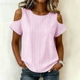 thumbnail image 4 of ClodeEU Women's Cold Shoulder Striped Blouse,Round Neck Short Sleeve T-Shirt for Summer Pink,Women's Plus M, 4 of 8