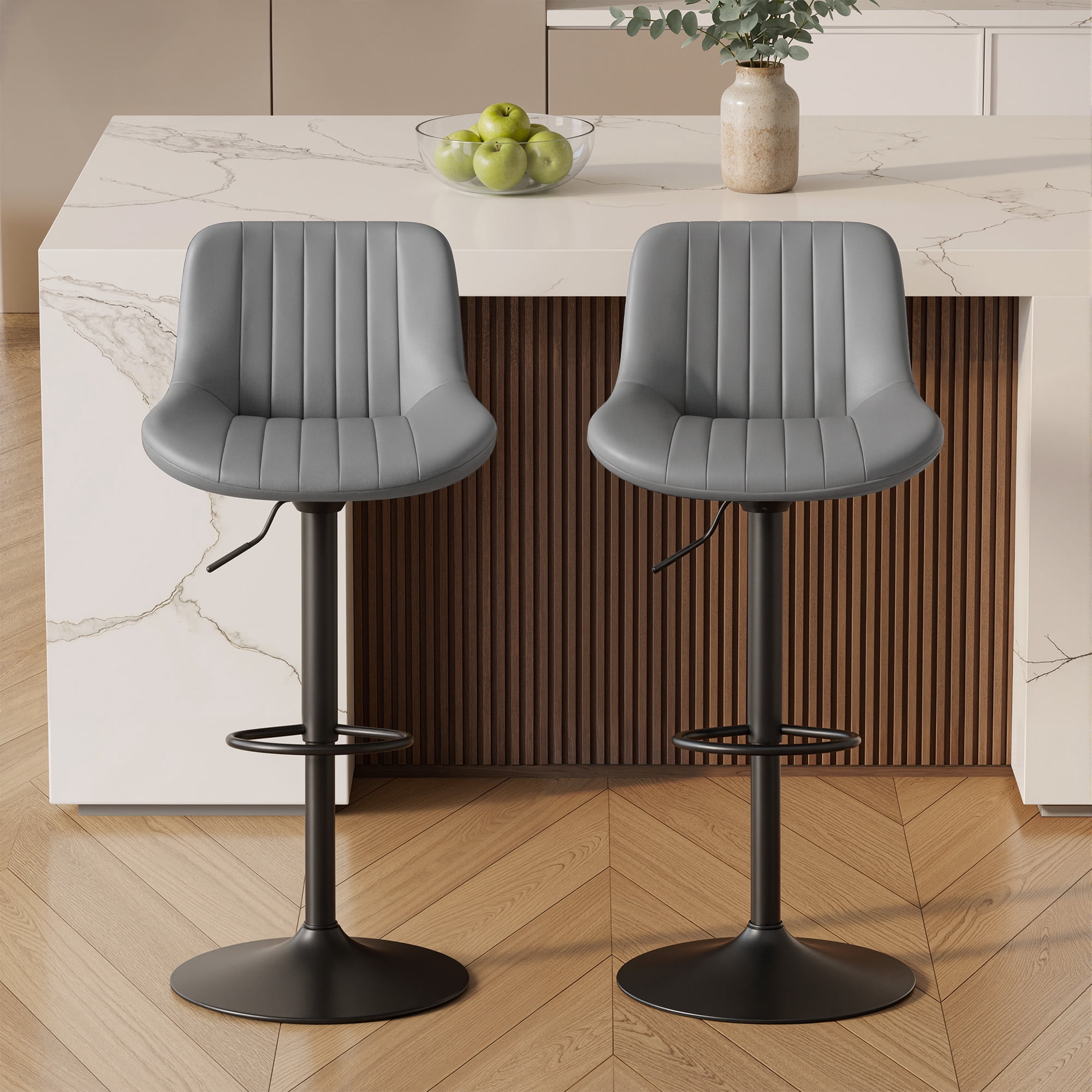 Daluvenix Adjustable Bar Stools Set of 2, Swivel Kitchen Bar Chairs with Back, Modern Tech Fabric Island Chairs for Home Kitchen, Dark Gray