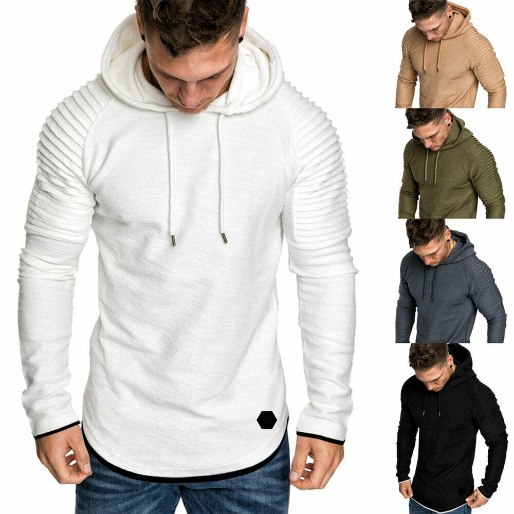Mens Zip Up Hooded Sweatshirt Casual Outwear Plain Hoodie Jacket Coat Jumper Top