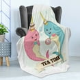 thumbnail image 4 of Narwhal Soft Flannel Fleece Throw Blanket, Tea Drinking Whales Ocean Unicorn with Abstract Bubbles Backdrop, Cozy Plush for Indoor and Outdoor Use, 50" x 60", Pale Pink Pale Blue, by Ambesonne, 4 of 5