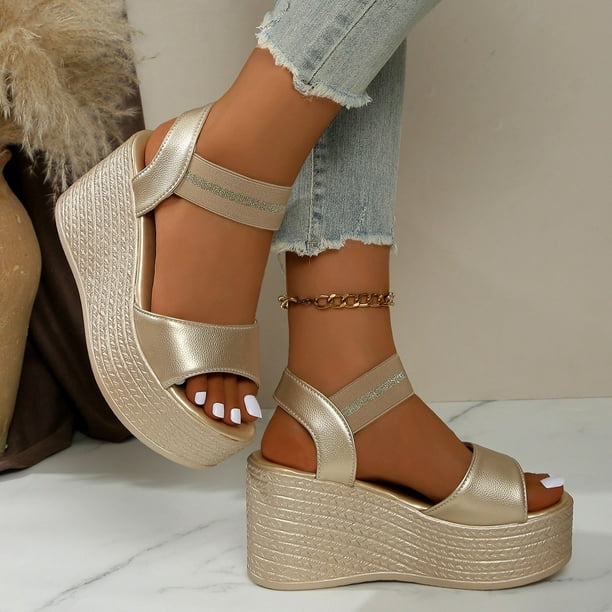 MKLEKYY Sandalias deportivas para Mujer, de Punta Redonda, Lisas, Abiertas, de Corte Recto, A La Moda, de Talla Grande, Con Cuña