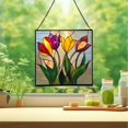 thumbnail image 2 of Tiffany Style Tulip Square Stained Glass Suncatcher – Handmade Floral Hanging Window Panel for Spring, Home, Garden, and Office Décor 47CA19, 2 of 6