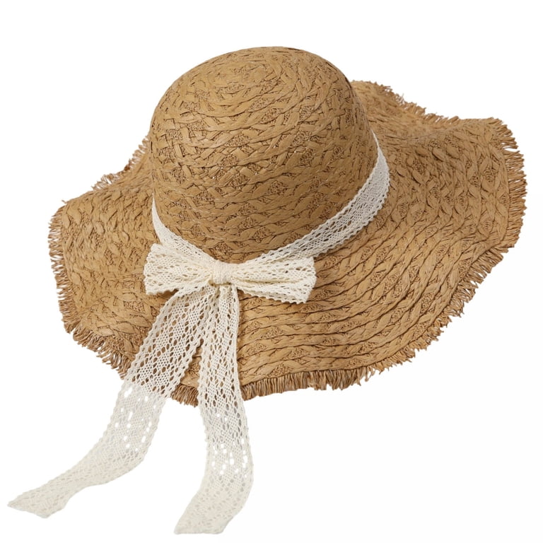 Roiihwy Summer Sun Beach Hats for Women, Wide Brim Straw  display picture 1