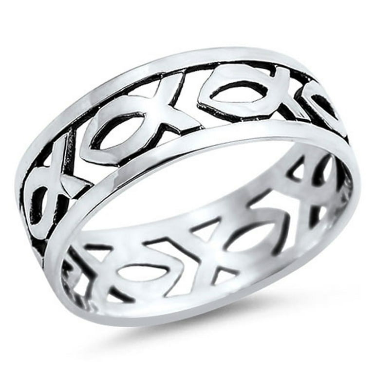 Sterling Silver Ichthys 3 Band Ring Sterling Silver Ichthys 3 Band Ring