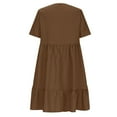 thumbnail image 5 of Luxalzxs Beach Dresses for Women Vacation Short Sleeve V Neck Mini T Shirt Dress Pleated Ruffle Flowy Summer Dress Casual Swing Tiered A Line Sundress, 5 of 8