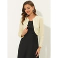 thumbnail image 2 of Cárdigan Allegra K Crop Top Dobladillo Curvo Frente Abierto Bolero Beige M, 2 of 5
