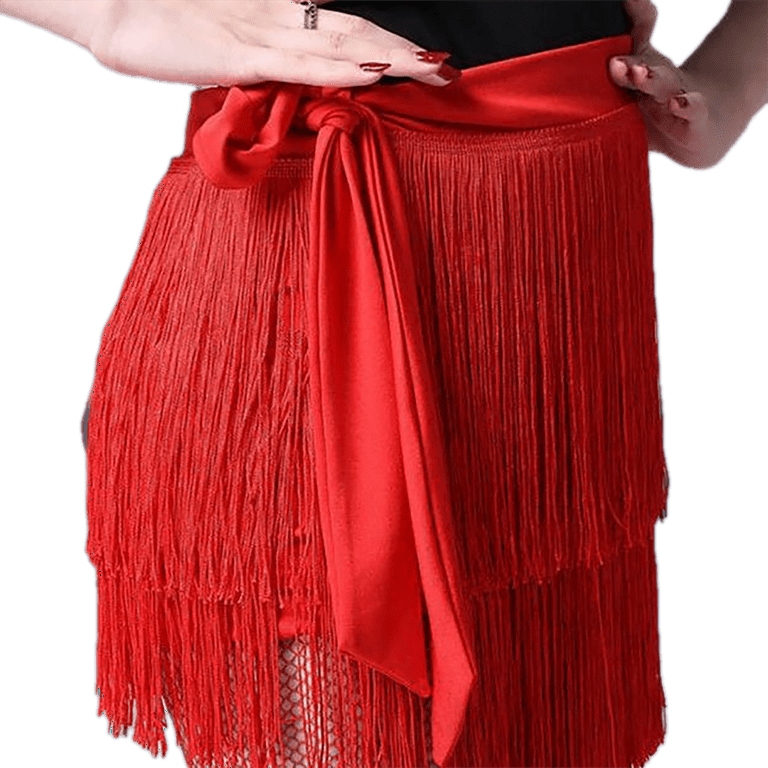 Fringe Tassel Latin Mambo Paso Doble Quickstep Rumba Rhythm Wrap Overlay Skirts Cover Up Rave Belt Tie Up Red