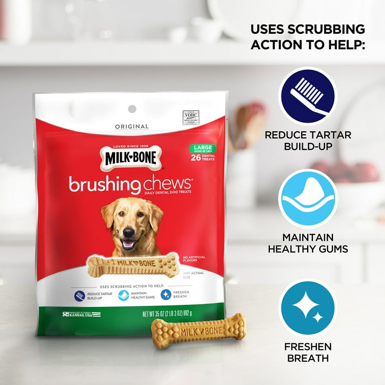 Milk Bone Brushing Chews Daily Dental Dog Treats Large 33.7 Ounces 25 Bones Per Bag Walmart