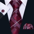 thumbnail image 3 of Set de Corbata Barry.Wang con Diseño a Cuadros en Seda, Gemelos y Pañuelo, 3 of 6