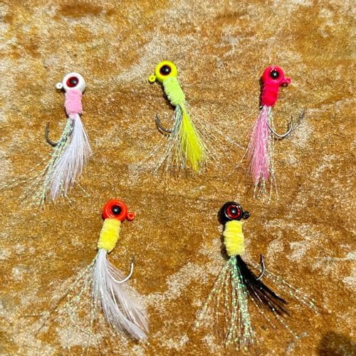 20Pcs Crappie Jigs Heads Crappie Jig with Feather 1/8oz Jig Heads Kit for Crappie Bass Trout Walleye(1/8 Oz 20pcs)