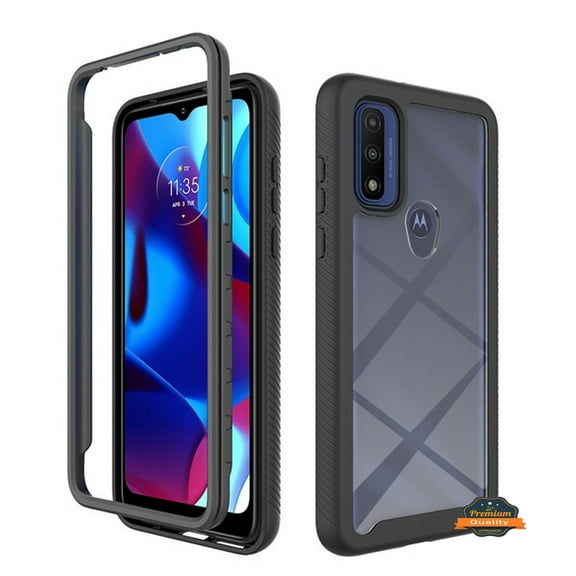 For Motorola Moto G Power 2022 Full Body Armor Slim Hybrid Double Layer Hard TPU Transparent Back Rugged Shockproof Phone Case Cover by Xpression [Clear / Black]