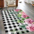 thumbnail image 2 of Spring Pink Roses Area Rugs 3'x5', Washable Small Throw Rugs for Living Room Bedroom, Pastoral Eucalyptus Black White Plaid Indoor Outdoor Rug Non-Slip Low Pile Carpet Runner Reversible Floor Mats, 2 of 8