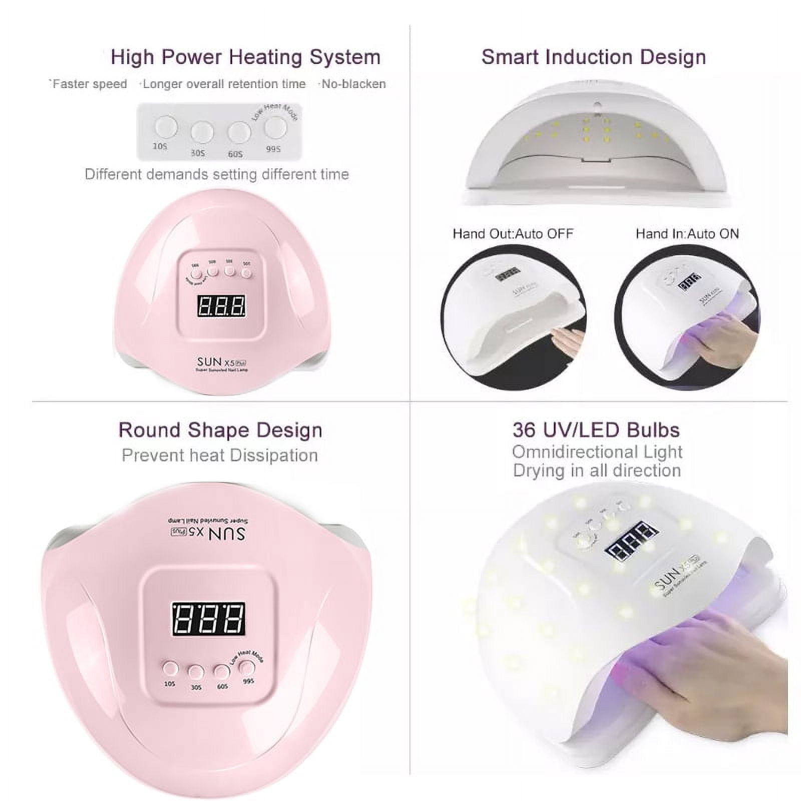 UV LED Nail Lamp,Nail Dryer LED UV Nail Light for Gels Polishes with Sensor 4 Timer PENGXIANG 80W SUN5 （Pink）