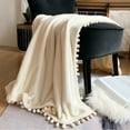 LOMAO Flannel Blanket Soft Throw Blanket with Pompom Fringe Lightweight