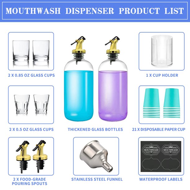 Fridayparts 16Ounce Glass Mouthwash Dispenser Clear Glass Bottle