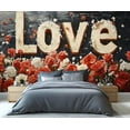 thumbnail image 3 of Retro Rose Wall Mural - Love Romantic Flowers Murals, Red Roses Large Wall Murals For Living Room, Rose Mural 98.4"W x 68.9"H (Not Peel and Stick), 3 of 6