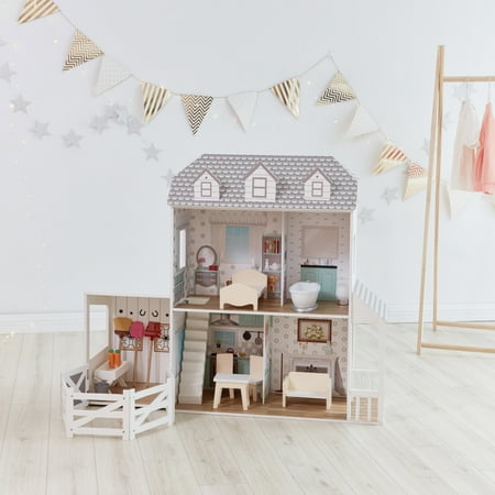 Olivia's Little World Dreamland 2-Story Farmhouse Dollhouse with 12-pc Accessory Set for 12" Dolls