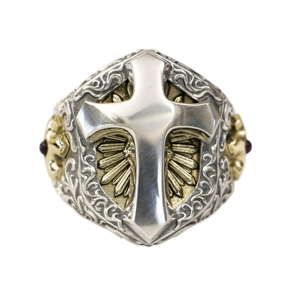 Brass Cross Shield 925 Sterling Silver Huge Cross Ring TA470 US Size 10