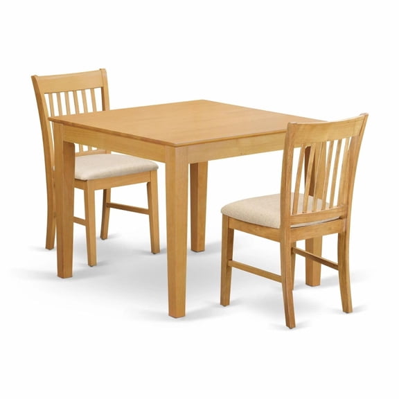 Oxno3 oak c Oak 3-Piece Dining Set: Square Solid Wood Table 2 Slat Back
