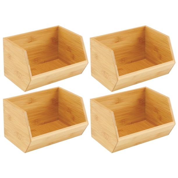 mDesign Bamboo Stackable Food Storage Organization Bin - 4 Pack