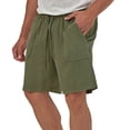 thumbnail image 3 of Domuza Men's Solid Color Cotton Linen Casual Shorts Loose Fit Drawstring Short Stretch Summer Beach Wear with Pockets Army Green L, 3 of 4