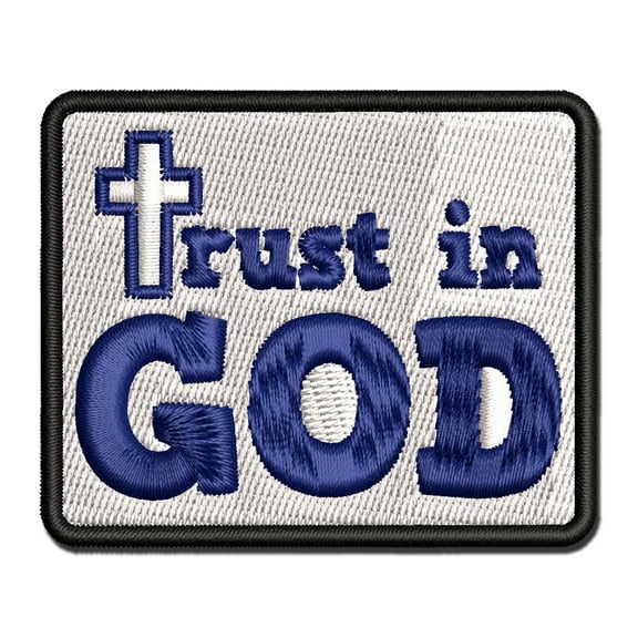 Trust in God Stylized with Cross Christian Applique Multi-Color Embroidered Iron-On Patch - 2.5 Inch Small