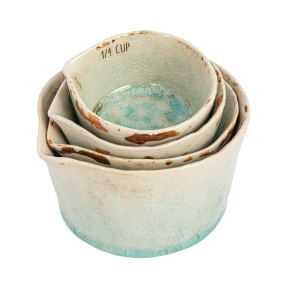 Creative Co-Op Stoneware Measuring Cups with Reactive Crackle Glaze, Green, Set of 4