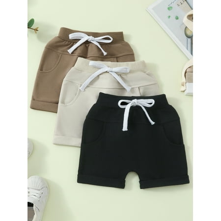 Mama's sunshine Baby Boys Casual Shorts 3Pcs Summer Elastic Waist Solid Color Short Pants Joggers