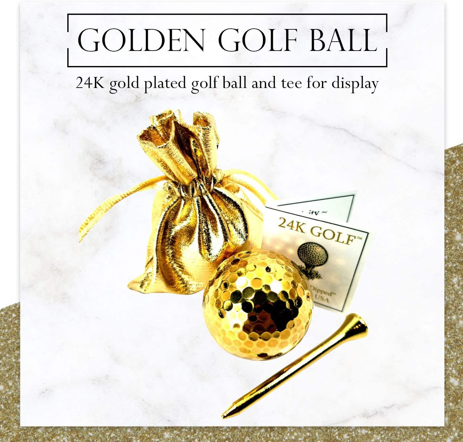 The Forever Rose 24K Golf Real 24K Gold Plated Golf Ball & Tee, Non-Playable Golden Golf Ball for Display